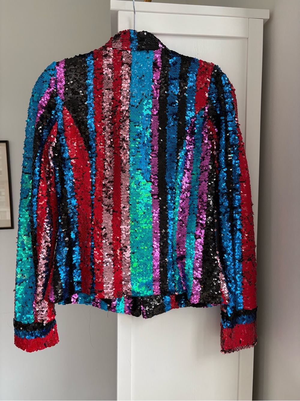 Women’s Multicolor Striped Sequin Blazer Size S Avant Garde Eclectic Dopamine - Picture 4 of 9